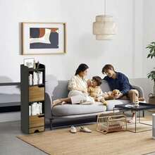 Librero Organizador Estanteria Minimalista Mueble Organizador de 4 Cubos con 2 Puertas Estante de Alenamiento Esquinero para Sala Libros Muebles para Recamara Negro y Nogal - como en la foto - Ver 6