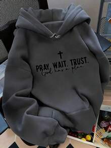 HoodiesLetter Retro Retro English Back To School Season PRAY WAIT TRUST GOD HAS A PLAN Back To School Women Fits Women's Casual Hoodies-Autumn/Winter New Arrival: Long-Sleeve Hooded Sweatshirt For Men And Women-F91Loose And Comfortablewinter Clothes For Womenchristmas Outfit Women;Winter Clothes For Women; Holiday Shopping Daily Wear Pullover Hoodie - Màu xám đen - Xem 1