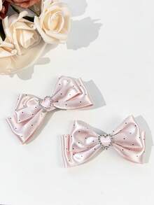 2pcs Women's Solid Color Lovely Bowknot Hair Clips,Summer,Holiday,Travel - Pink - View 2