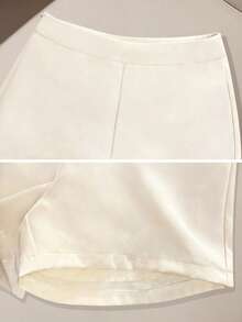 女士高品质无袖西装外套和短裤套装，撞色包边，收腰设计，适合办公室和日常穿着，春夏皆宜。 - 杏色 - 查看 6