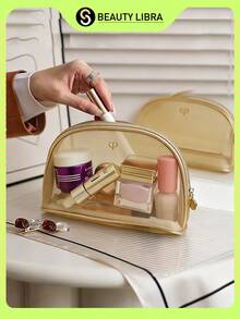 CPB 发光洗漱包，网状化妆包，透明网格，精致便携，大容量 - 金色 - 查看 1