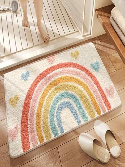 Thảm trang trí phòng tắm giả cashmere họa tiết cầu vồng dễ thương, 1 chiếc. Thảm thấm hút tốt và siêu mềm mại, thích hợp cho trang trí nội thất, lối vào, phụ kiện phòng tắm và trang trí nhà cửa.