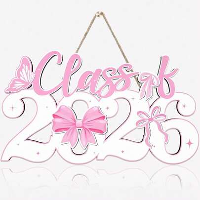 Biển gỗ trang trí tốt nghiệp năm 2026 hình nơ hồng, biển chúc mừng tốt nghiệp 2026, phụ kiện chụp ảnh kỷ niệm tốt nghiệp, đồ trang trí tiệc tốt nghiệp bằng gỗ, đồ dùng trang trí tiệc đại học/trung học.