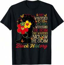 Vintage Empowerment T-Shirts For Women, Printed With "I Am The Storm" And "Black Afro-Queen" For Black History Month, Crew Neck, Short Sleeves, Loose Fit, 100% Cotton, Casual Tee, Women's Rights Art, Summer Outfits, Graphic T-Shirts, For Women, Summer Tops. - 黑色 - 查看 7