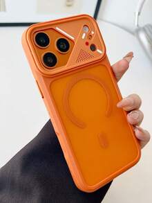 1 pieza Funda de teléfono magnética transparente mate y transpirable con ventilación de enfriamiento, adecuada para iPhone 17 16 15 14 13 12 11 Pro Max Plus, funda trasera de silicona suave con protección para la cámara triangular - Naranja - Ver 5