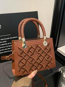 2026新款迷你压纹结构手提包，女士专用，优质PU皮革单肩包，饰有精致压纹图案和编织顶部提手，多功能双提手（顶部提手和可拆卸斜挎肩带） - 彩色 - 查看 3