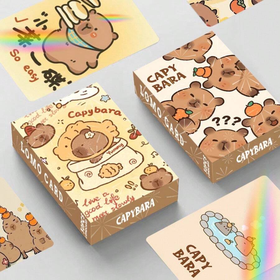 1pc Paperboard Card, Double-Sided Holographic, Exquisite & Cute Capybara Merchandise, Collectible Anime LOMO Card - Multicolor - View 1