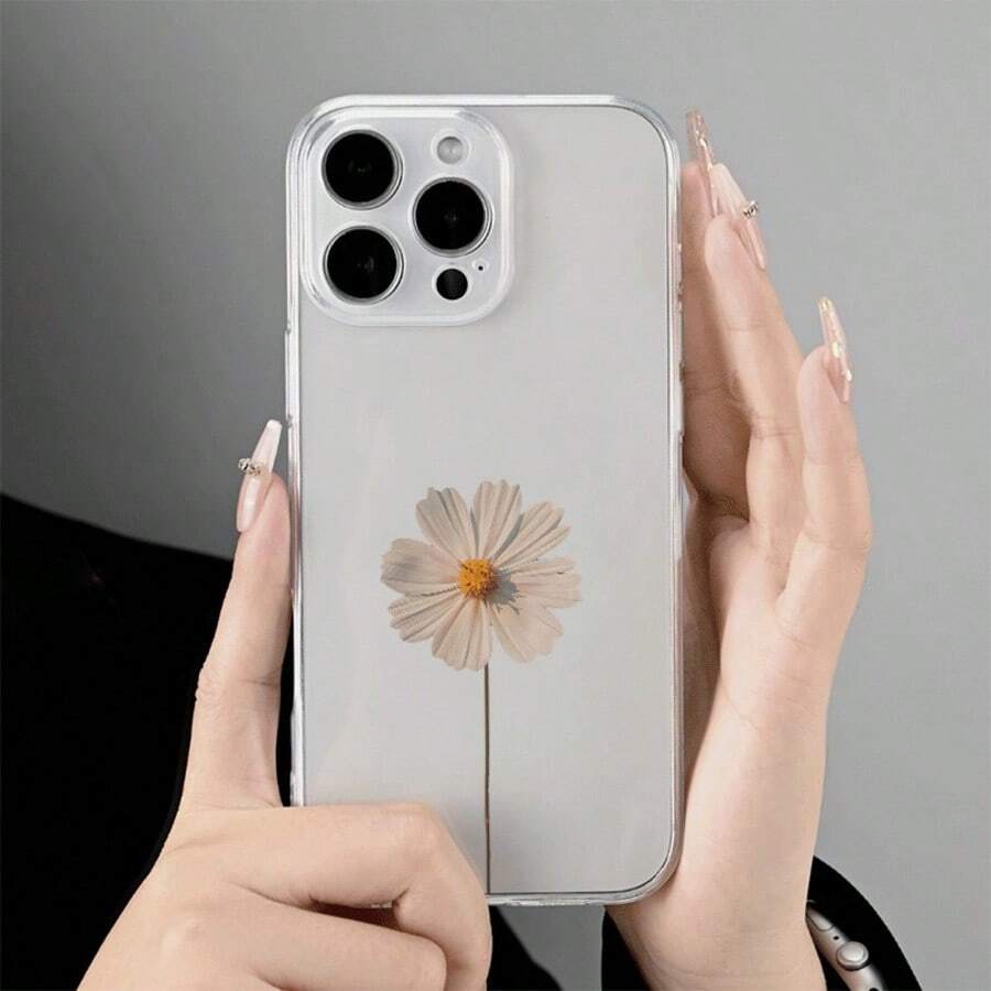 1pc Minimalist Fresh Daisy Flower Transparent Soft Phone Case - Clear - View 1