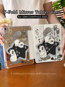 1个双面高清星猫图案平板电脑保护套，适用于iPad 10/9/11（2025、2026新款），带镜头盖，自动唤醒/睡眠功能，Y型折叠多角度支架带笔槽，办公学习必备，非磁性 - 黑色 - 查看 3