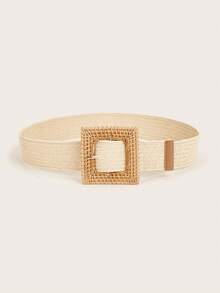 1 chiếc thắt lưng nữ bằng mây đan, khóa vuông, phong cách bohemian cổ điển, có thể điều chỉnh, thích hợp cho đi biển, du lịch và mặc hàng ngày. - Màu be - Xem 2