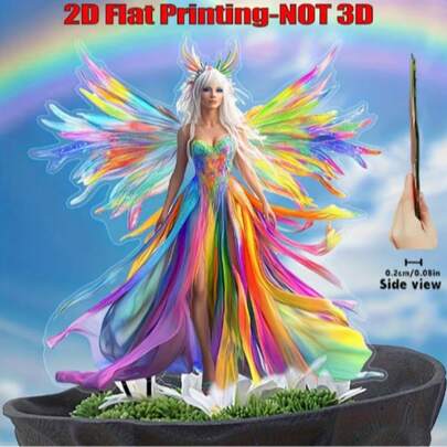 2D Flat - [2D Flat] 2D Flat - [2D Flat] 2D Printed Decorations For Flower Pots Featuring Colorful Fairy Magic - Made Of Acrylic, Suitable For Pot And Outdoor Decor, Multifunctional Home And Garden Signs, Ideal Gifts For Festivals