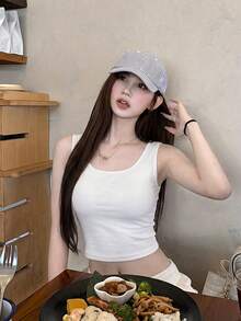 Sexy Spaghetti Strap Cropped Tank Top, Fitted Bowknot Sleeveless Camisole For Women - White - View 3