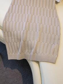 休闲圆领菱形镂空无袖女士沙滩针织连衣裙 - 卡其色 - 查看 5