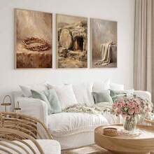 3件套基督教壁画套装“从受难到复活”。复活节礼物。基督教数字海报，适用于家居装饰、房间装饰、卧室装饰、客厅装饰、浴室装饰、墙面装饰。可选配带框壁画。 - A - 查看 8