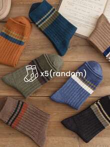 Tất sọc cổ điển tông màu đất | 5 đôi ngẫu nhiên, thoáng khí cho cả bốn mùa, dành cho nam và nữ - Nhiều màu - Xem 6