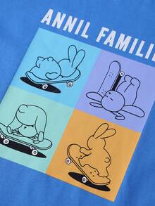 Annil Kurzarm-T-Shirt mit Rundhalsausschnitt für Jungen, Strickpullover für mittelgroße und große Kinder, vielseitiges Freizeitoberteil - Rhythmisches Blau - Übersicht 5