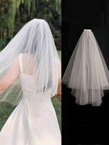 A Double Layered New Bridal Wedding Dress Headpiece High-End Simple French Concert Veil - White - View 1