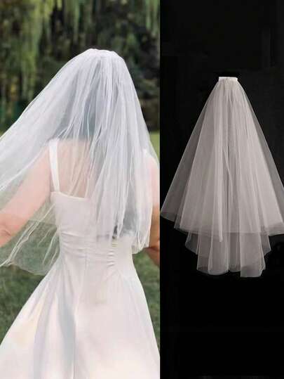 A Double Layered New Bridal Wedding Dress Headpiece High-End Simple French Concert Veil