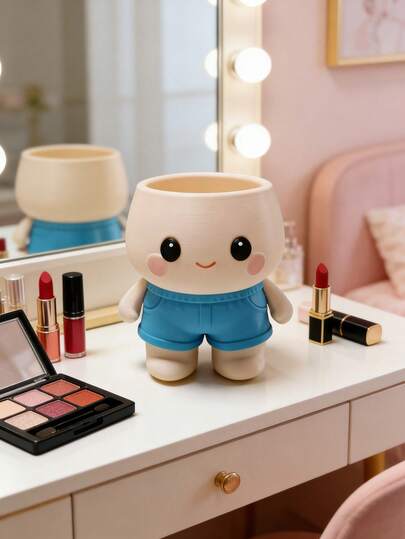 1个可爱腮红娃娃收纳桶，珠宝口红收纳盒，化妆台装饰，柔和风格
