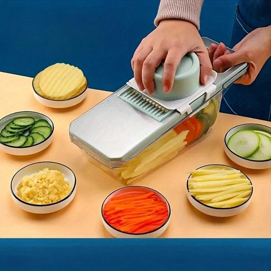 Bộ 7 món dụng cụ thái và bào rau củ đa năng bằng thép không gỉ, lưỡi dao có thể thay thế, dụng cụ nhà bếp cầm tay, thích hợp cho khoai tây, cà rốt, dưa chuột. - Nhiều màu - Xem 1