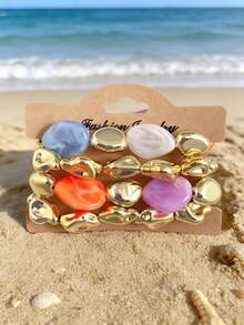 Betykuku 4 piezas Pulsera de verano colorida y dulce tipo Candy, pulsera elástica con cuentas para playa y vacaciones, joyería resistente al desgaste como regalo para mujeres y niñas, para uso casual y de fiesta - CONJUNTO C - Ver 13