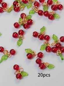 10/20/30pcs Handmade Glass Cherry Pendant, Unique Niche Design, Suitable For DIY Necklace, Bracelet, Keychain, Mini Gift - Wine Red Cherry - View 6