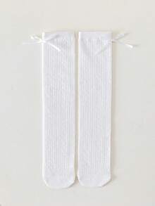 1双女童薄款蝴蝶结船袜，白色网眼长袜，适合搭配连衣裙，春夏款 - 白色 - 查看 4