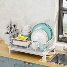Organizador de estante para tazones y platos de cocina, soporte multiusos para escurrir fregadero para tazones, platos, utensilios, almacenamiento en el mostrador - Multicolor - Ver 7