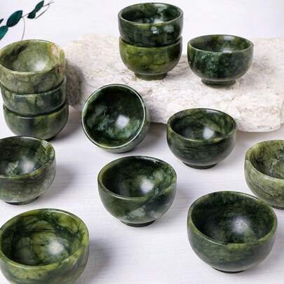 1pc Natural Jadeite Tea Cup, Handcrafted Natural Stone Kung Fu Tea Set, Healthy Tea Cup For Home, Kitchen, Office, Perfect Gift For Ladies, Fathers, Family, Friends, Tea Lovers