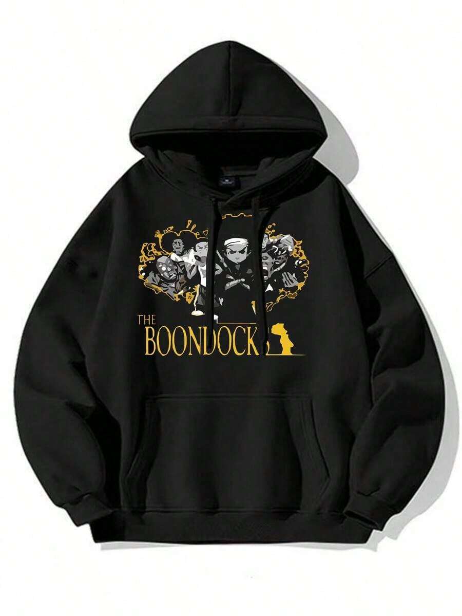 Sweat-shirts imprimés Boondocks, sweat-shirts cool pour hommes, sweat-shirts décontractés à capuche pour hommes avec design graphique et poche, streetwear pour l'hiver et l'automne, en tant que cadeau de Noël - Noir - Voir 1