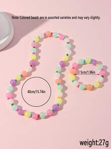 2pcs/Set Girls Colorful Glass Bead & Glow-In-The-Dark Bead Bracelet, Necklace Jewelry Set, Suitable For Girls Daily Wear And Gifts For Friends, Random Color - Multicolor - View 3