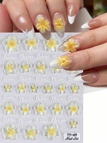 1片软胶莲花美甲贴纸，5D立体浮雕黄色仙女莲花美甲贴，彩色花瓣雕刻滑动美甲贴纸，DIY美甲装饰饰品 - 彩色 - 查看 2