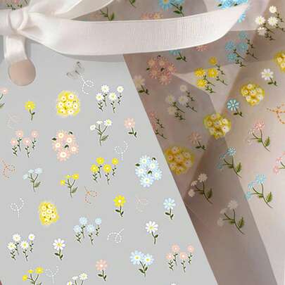 Adesivi con fiori di margherita freschi, decalcomanie per arte di unghie impermeabili, adesivi decorativi in stile Ins per custodie per telefono