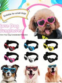 一副小型犬太阳镜，心形设计，防紫外线，可调节镜带，防水防风防雾，保护狗狗眼睛，适合海滩玩耍。猫狗通用，时尚可爱拍照道具，生日礼物，防晒（随机新旧款） - 彩色 - 查看 10