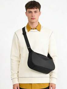 Cdie Kdbl 'Textured Waterproof Fabric Men's Crossbody Bag, Simple, Commuting, Sports, Casual Shoulder Bag, Dumpling Bag, Large Capacity Crescent Bag, Unisex Bag, Campus Student Bag' - Black - View 3