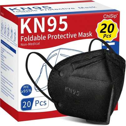 ChiSip KN95 Face Mask 20 Pcs, 5-Ply Cup Dust Safety Masks, Breathable Protection Masks Against PM2.5 For Men &Amp; Women, Black