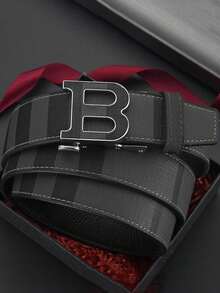 High-End Men's Zinc Alloy Letter Automatic Buckle Leather Belt, Casual Versatile Minimalist Trouser Belt, Random Pattern (Storage Box Not Included) - Multicolor - View 8