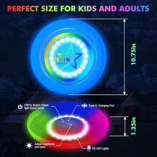 Juguetes de Disco Volador led para niños Adultos Recargable 175g 4 Brillo 7 Modos de Colores Modos Inteligentes Anillo Volador Cesta de Pascua Relleno para niños niñas - como en la foto - Ver 2