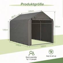 Grey Bicycle Shelter/Tool Shed 160 X 220 X 165 Cm With Roll-Up Door - Waterproof PE Material - Grey - View 7