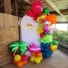 141 piezas Juego de arco y guirnalda de globos con estilo tropical de verano, en colores rosa intenso, verde lima, naranja, azul pizarra, amarillo y arcoíris de látex para decoración de fiesta hawaiana, luau, cumpleaños, baby shower o fiesta en la piscina - Ver 7