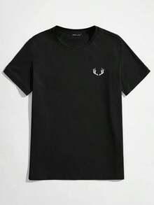 Camiseta masculina ChristmasManfinity BRENVOR de algodão com gola redonda e estampa gráfica, ideal para o verão, perfeita para casais - Item popular - Preto - Ver 1