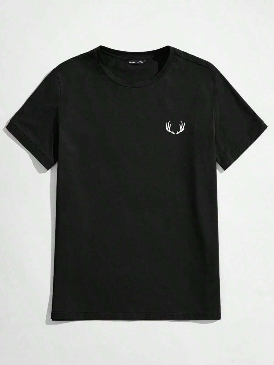 Camiseta masculina ChristmasManfinity BRENVOR de algodão com gola redonda e estampa gráfica, ideal para o verão, perfeita para casais - Item popular - Preto - Ver 1