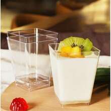 100/50/40/30/25/20/10 piezas Tazas cuadradas transparentes para helado/mousse con tapas, adecuadas para postres como pudín, tarta de queso, mousse, gelatina en cafeterías, bares de aperitivos, bufés, hogar, cocina, fiestas de repostería - transparente - Ver 3