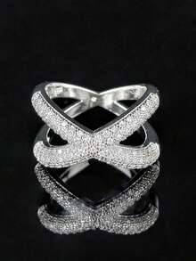 MOONSO 1pc Fashion Creative Personalized Zirconia Cross Design Engagement/Wedding Ring For Women R4810 - White - View 2