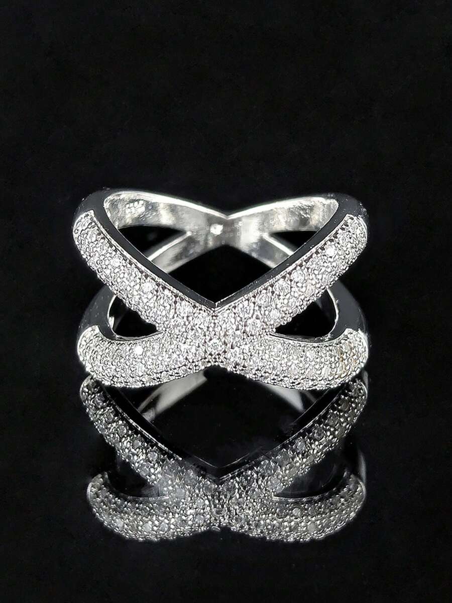 MOONSO 1pc Fashion Creative Personalized Zirconia Cross Design Engagement/Wedding Ring For Women R4810