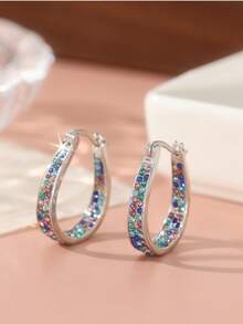 Hoa tai hình móng ngựa đính đá Cubic Zirconia nhiều màu sắc sang trọng | Hoa tai hiện đại, thanh lịch. Thích hợp cho đám cưới và tiệc tùng. - Nhiều màu - Xem 3