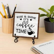 1pc Vintage Coffee Bar Wooden Sign, "Time For Coffee, Rise And Shine", 4 X 4 Inches, Suitable For Home Kitchen Farmhouse Coffee Bar Decor Or Gift - Ornaments - View 6