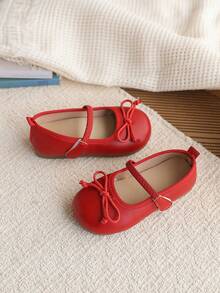 1 Pair Children's PU Material Flat Shoes, Children's Soft Bottom Princess Retro Casual Shoes For Girls, Suitable For Wedding, Party, School, Outing - Red - View 3