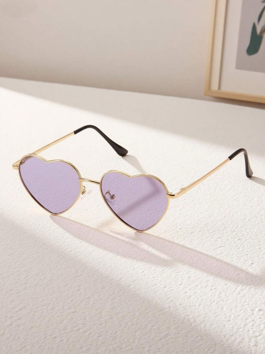 1 pieza Gafas de moda con marco pequeño en forma de corazón de estilo retro americano, elegantes para el estilo callejero, vacaciones, viajes al aire libre y playa - Multicolor - Ver 1