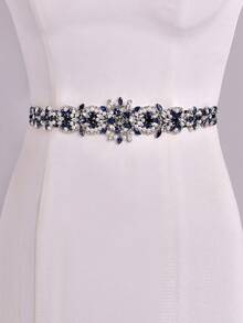 1件海军蓝水晶水钻伴娘腰带，完美新娘配饰，女士晚礼服装饰，适合派对、宴会、婚礼季、复活节等场合。 - 海軍藍色絲帶 - 查看 6